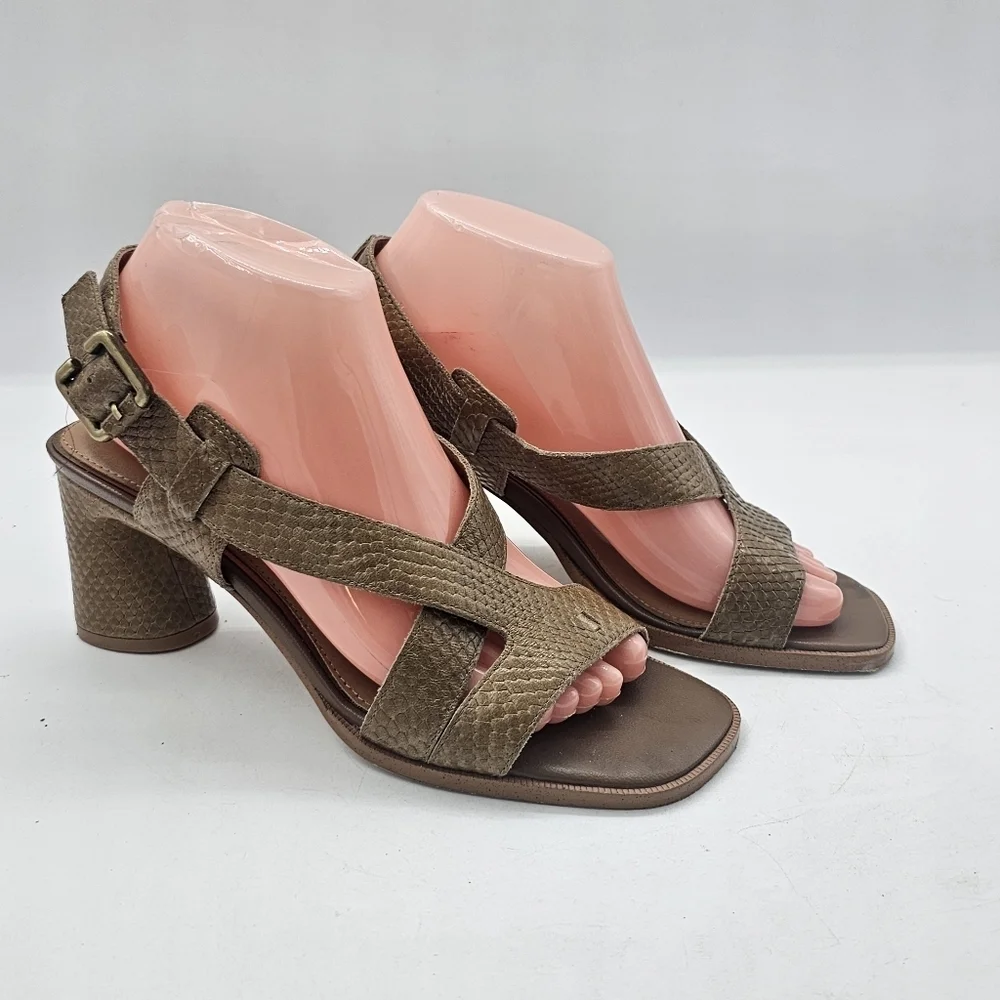 Donald Pliner Vlora Snake-Embossed Leather Slingback Sandals Women’s 8 Saddle